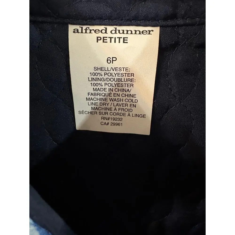 Alfred Dunner Petite 6P Blue Floral Quilted Open Front‎ Jacket